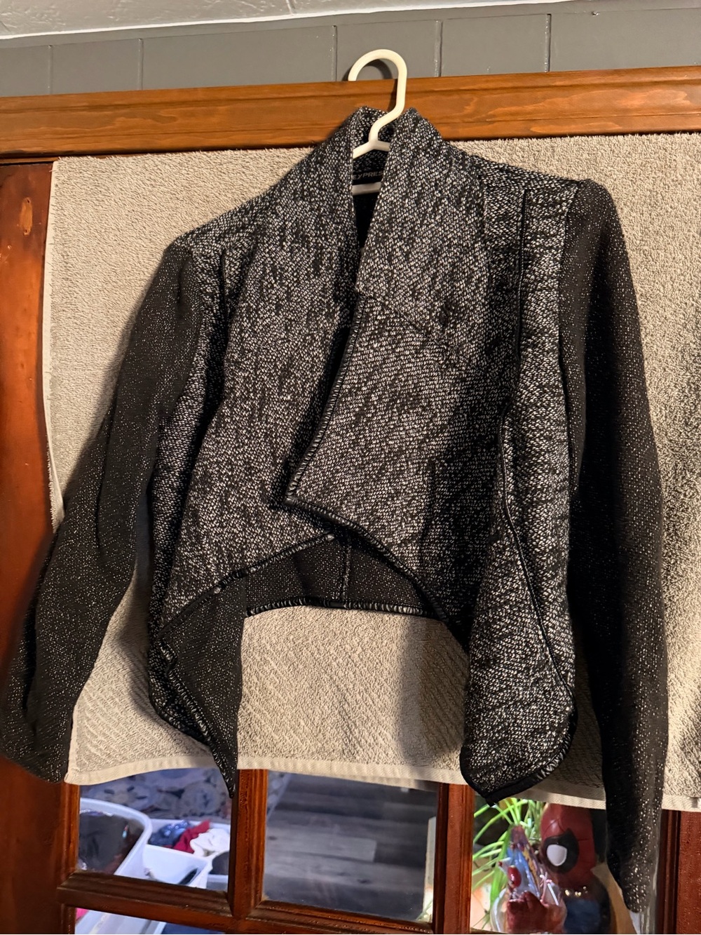 Express Black & Gray Open-Front Draped Cardigan